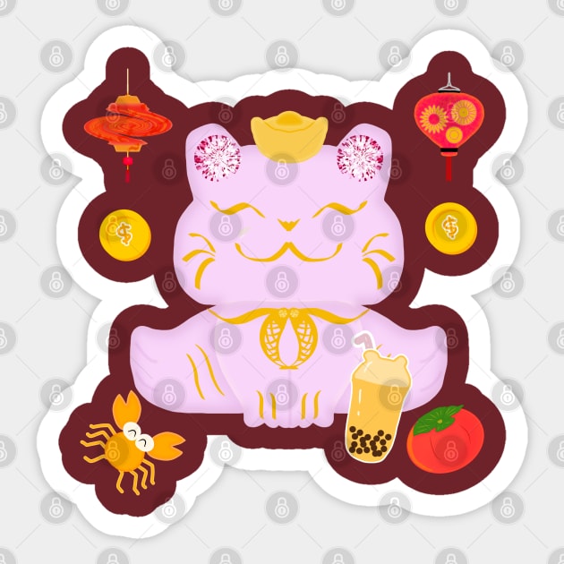 Pink cat brings wealth: Chinese New Year Sticker by zinfulljourney